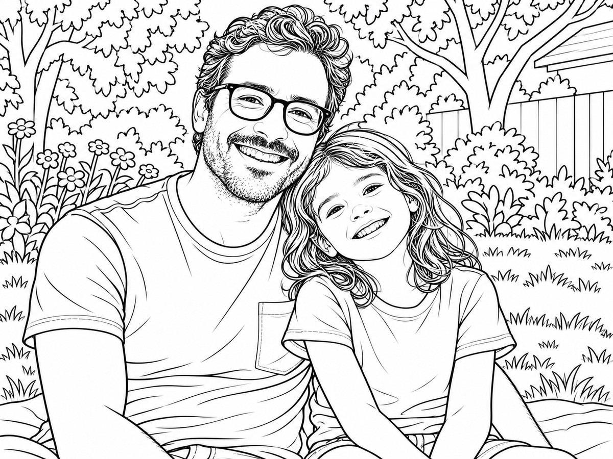 La même photo en dessin au trait
